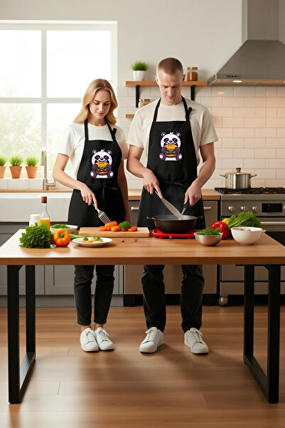 PayBuy Unisex Kitchen Chef Apron Panda Holding a Burger Cartoon Printed Relax...