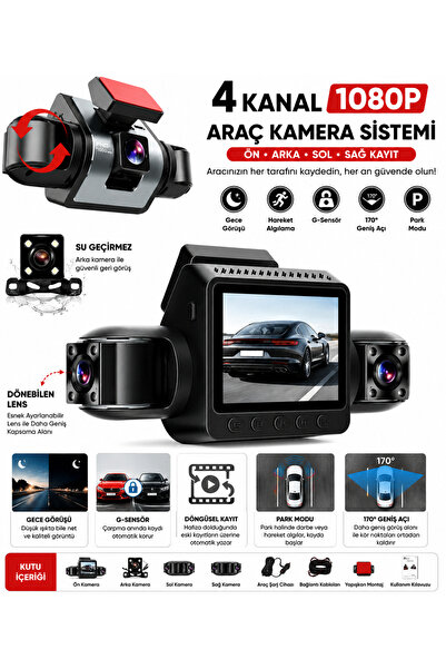 AL-TECH BİLİŞİM 4 Kanal 1080P Araç Kamera Sistemi – Ön Arka Sol Sağ Kayıt, 170° Geniş Açı, Gece Görüşü, G-Sensör, Park Modu