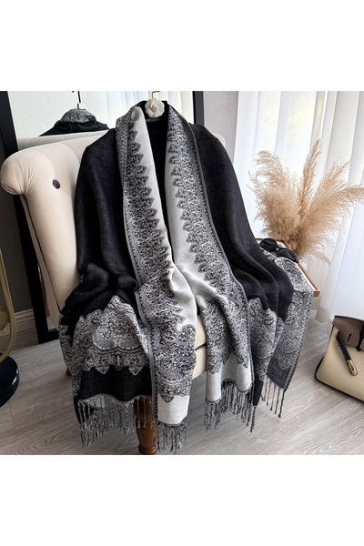 Choice3 black 2025 Tassel Blanket Design Thick Pashmina New Winter Warm Soft ...