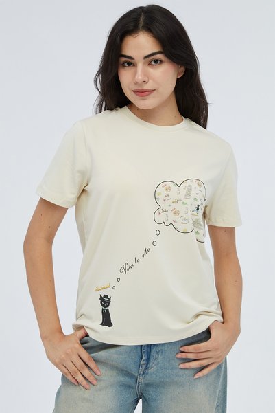 MİOVA Miomore Kedi Baskılı Basic T-Shirt