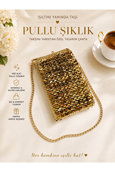 SIRENA Sarı Payetli Cep Telefon Çantası