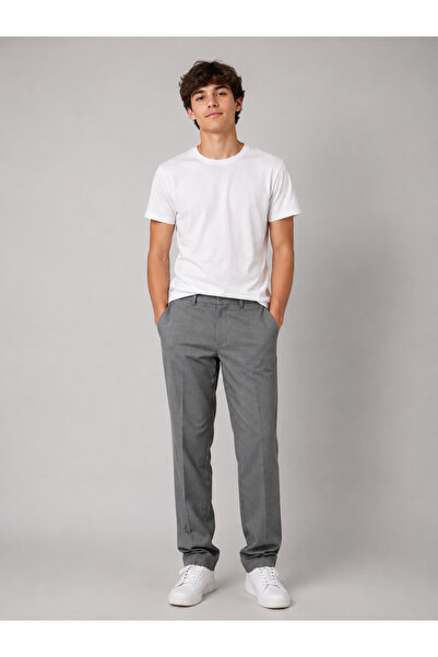 nacar çarşı Men's Student Light Gray Fabric School Trousers with Belt Classic...