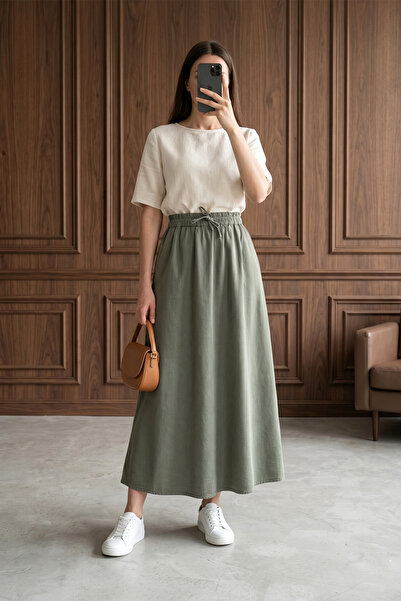 3B Stil Elastic Waist Double Pocket Tencel Skirt