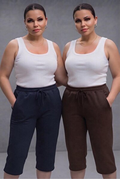 NO 601 Anne Navy Blue-Brown Women's Above Knee Length Summer Capri Shorts