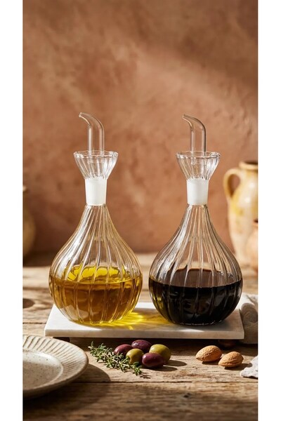 LeylArt 2 τεμάχια 900 ml Βοροσιλικατικό γυάλινο δοχείο λαδιού με ριγέ σχέδιο ...