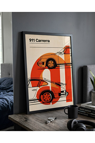 Porsche figürlü Turuncu Poster - Duvar Posteri - Oda Dekorasyonu