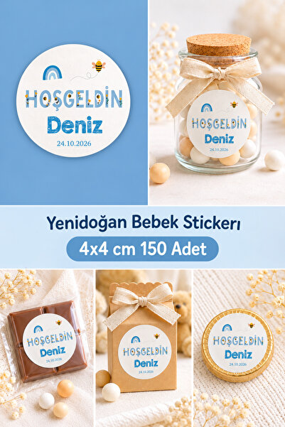 To Design Lab Kişiye Özel Bebek Doğum Stickerı | 4x4 cm 150 adet 140 GR/ Ölçü...