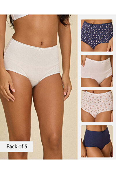 REDTAG Women Assorted Printed Full Briefs 5 Pack