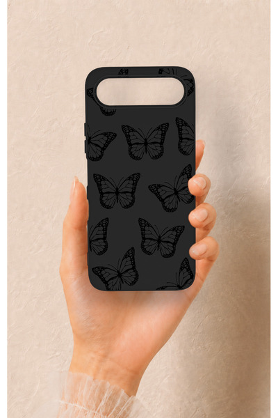 Vip Case Tecno Spark 50 5G Uyumlu Siyah Kelebek Desenli Silikon Kılıf