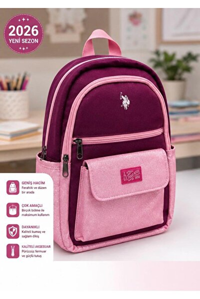 U.S. Polo Assn. Girls' Glittery School Backpack, Lightweight, Multi-Compartme...