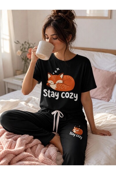 ALEYZA MODA Women's Short Sleeve Crew Neck Cotton Printed Pajama Set