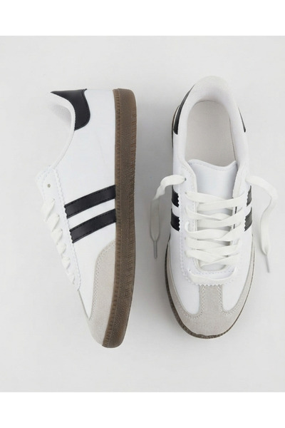 Enes Ayakkabıcılık Kadın Yandan Şeritli Bağcıklı Düz Taban Sneakers Spor Ayak...