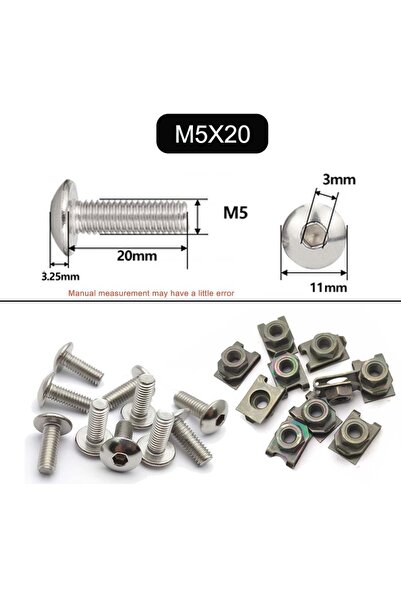 choice2 M5X20 10 Set Plastic Cover Silver Metal Screw Bolt and U Type Clips w...