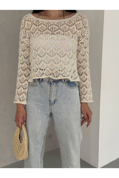gozdefashion Women's Square Collar Openwork Knitwear