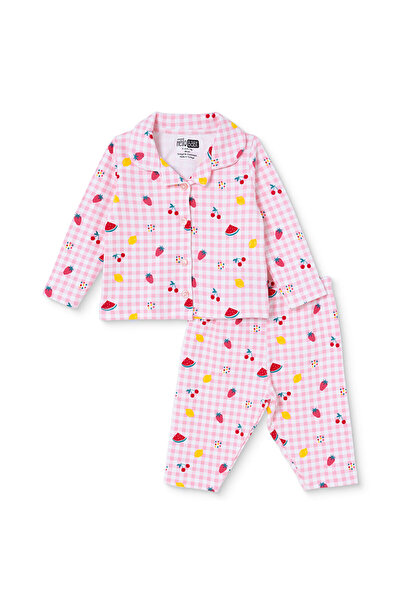 ebebek Hello Baby HelloBaby Kız Bebek Pijama Takımı Meyve Baskılı Düğmeli Göm...