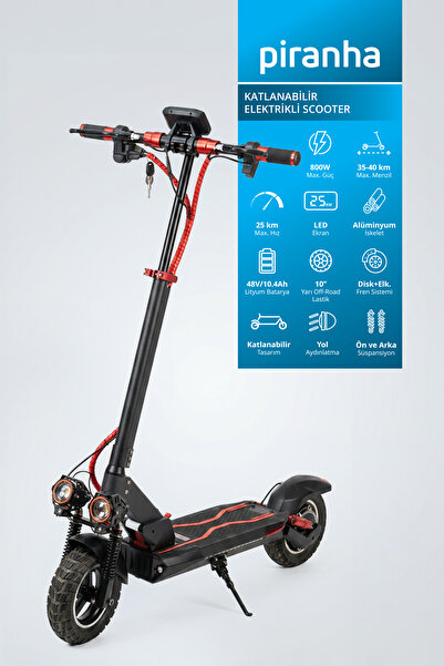 Piranha 5020K 800W Elektrikli Scooter 48V 10.4Ah 40 Km Menzil Katlanabilir LE...