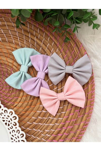 ADA %100 pamuklu kumaş fiyonk anne çocuk pastel toka seti (4’lü)