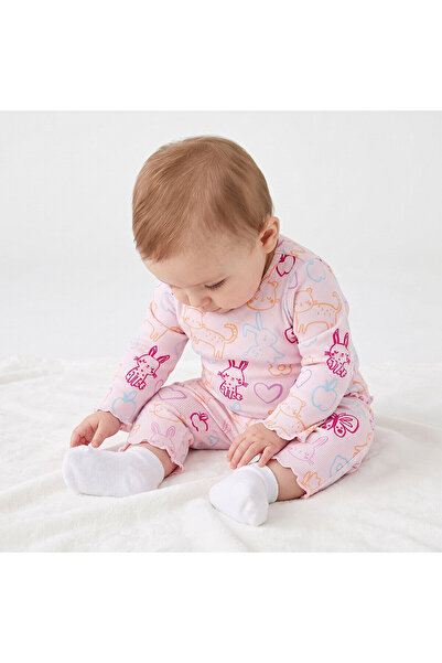 ebebek Hello Baby HelloBaby Kız Bebek Pijama Takımı Hayvan Baskılı Çıtçıtlı B...