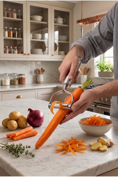 KLARHAUS Sharpy Steel Vegetable and Fruit Peeler - 18 cm Length - 5.5 cm Width - Wide Peeling Head, Ergonomic Metal Handle