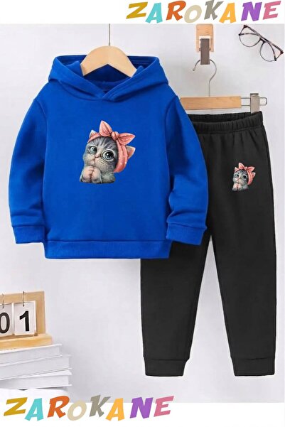 ZAROKANE Cute Cat Printed Winter Children's Hooded Cotton Insulated Tracksuit...