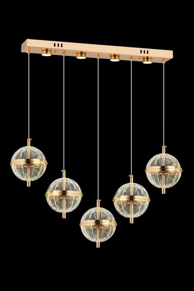 Luxira Aydınlatma Küre Yemek Masası Gold 5'li Led Kumandalı 3 Renk Ledli Avize