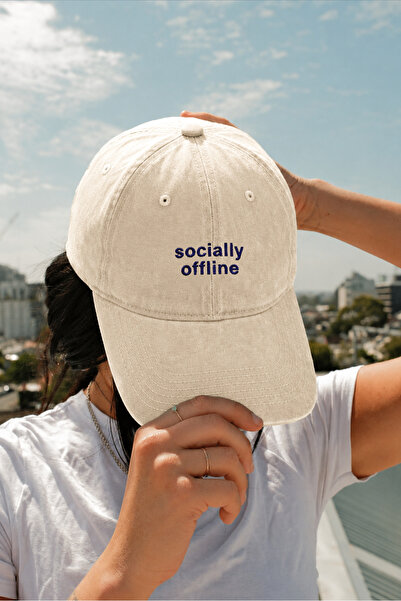 Eazy Co Eazy Socially Offline Unisex Cream Hat Embroidered Baseball Cap Hat A...