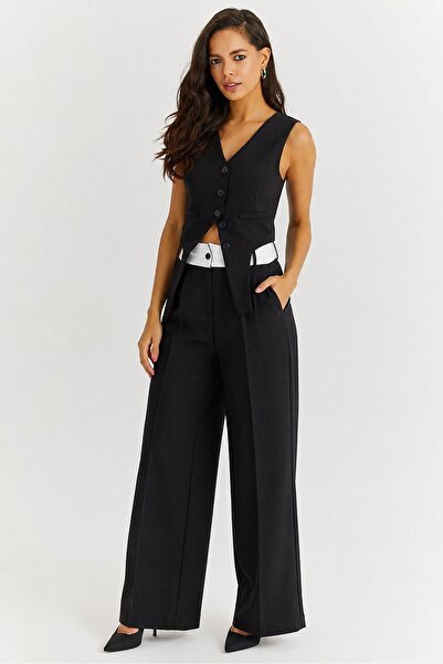 CARLA MARA Women's Black Vest Palazzo Pants Set – Stylish and Modern Two-Piec...