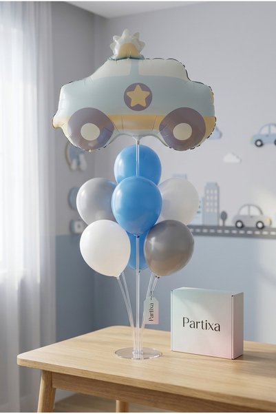 Partixa Retro Police Car Balloon Stand Set |   Transparent 7-Piece Stand + Re...