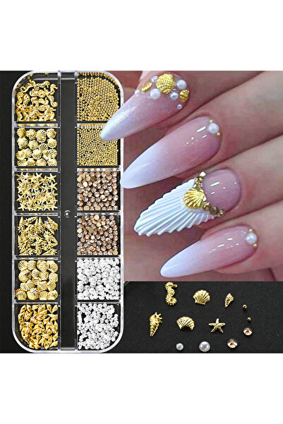 Choice PH208 12Grids Ocean Gold Nail Art Charms Shell/Seahorse/Starfish White...
