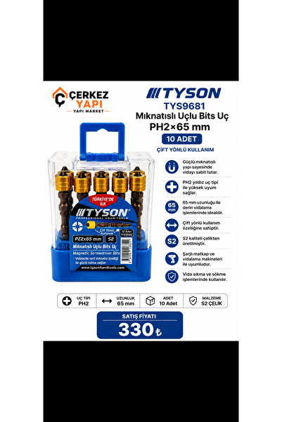 Genel Markalar Tyson TYS9682 Mıknatıslı Uçlu Bits Uç PZ2 × 65 mm – 10 Adet