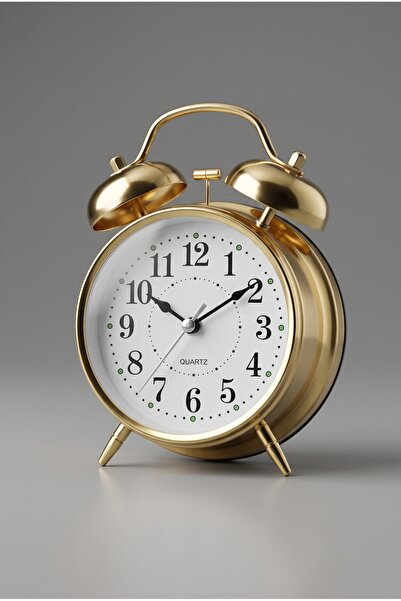 KaktüsKedi Vintage Gold Nostaljik Metal Masa Saati - Işıklı Çalar Saat