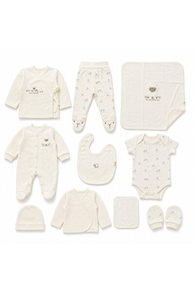 Magu Baby Cotton Lamb Embroidered Ecru 10 Piece Hospital Discharge Set