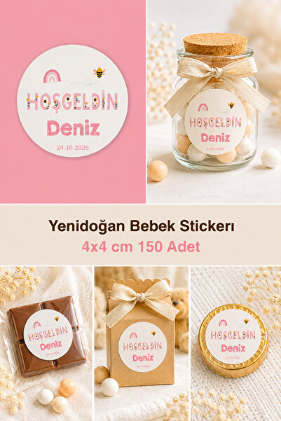 To Design Lab Kişiye Özel Bebek Doğum Stickerı | 4x4 cm 150 adet 140 GR/ Ölçü...