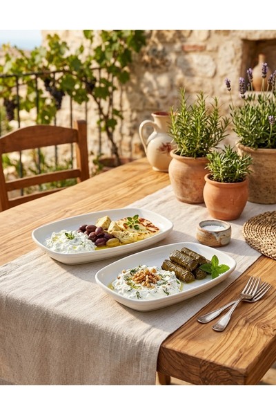 poliva home طبق كاياك من الميلامين الأبيض عدد 2 قطعة مقاس 28x18 سم طبق سلطة ك...