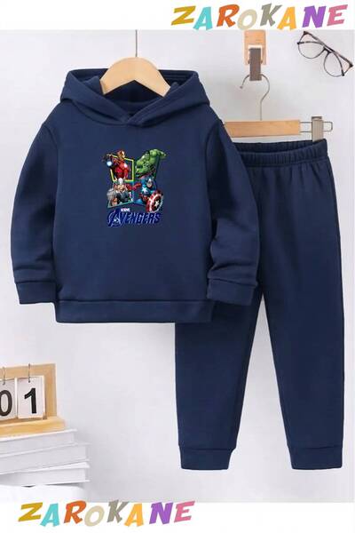 ZAROKANE Avengerslar Printed Winter Children's Hooded Top and Bottom Cotton T...