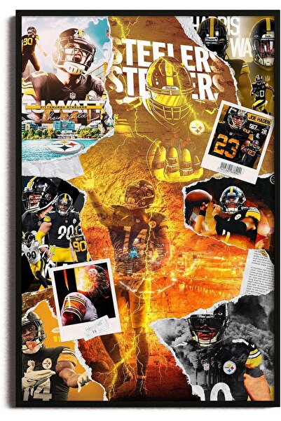ALAYRA International Steelers Football Player Collage A4 Canvas Wall Art with...