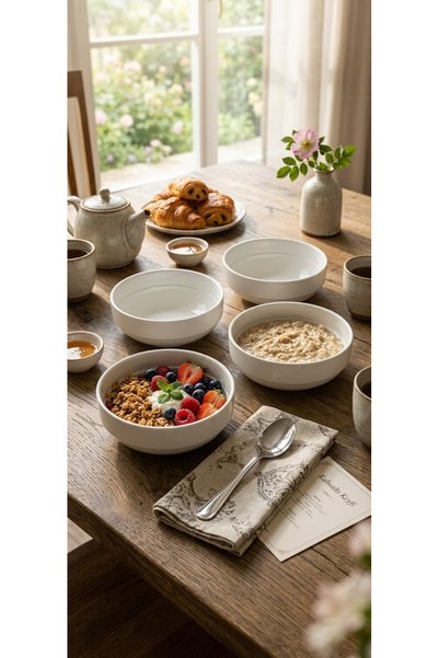 poliva home 4 Pieces Melamine White a Quality Soup Bowl 12X5Cm Deep Bowl Affordable Yogurt Hoşaf Milk Rice Porridge Ashura Container