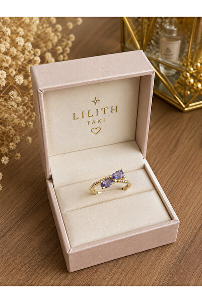 Lilith Takı Lilac Stone Gold Color Women's Ring – Elegant Sparkling Ring with...