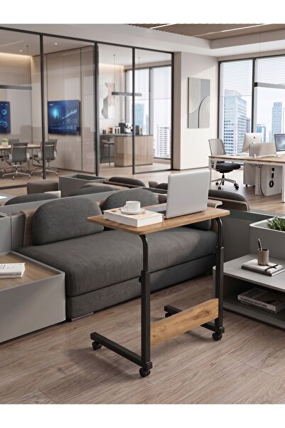 servetavcı Yükseklik Ayarlı Ofis Sehpası - Atlantik Çam (TEKERLİ) - 60x40 Ova...