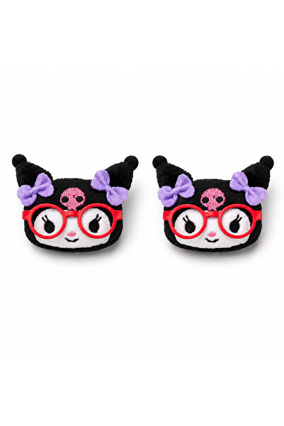 Nat's Accessories Kız Çocuk Peluş Çıtçıt Toka Siyah Mor Fiyonklu Gözlüklü Fig...