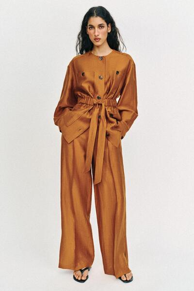 Butik Dallbucks Za -Ra Slit Linen Loose Fit Fabric Trousers Abzra00090