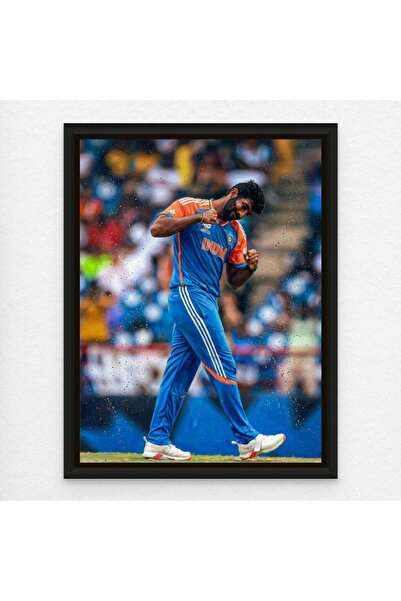ALAYRA International Jasprit Bumrah India Cricket A3 Canvas Wall Art with Bla...