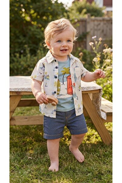 Sinem Çeyiz Nazar 23245 Boy's Tropical Patterned 3-Piece Shirt Shorts Set