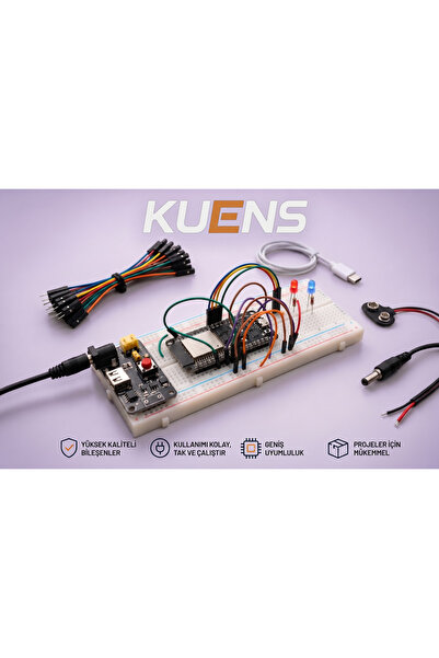 KUENS ESP32-D WiFi + Bluetooth Geliştirme Kartlı Eğitim Kiti (Breadboard + Ju...