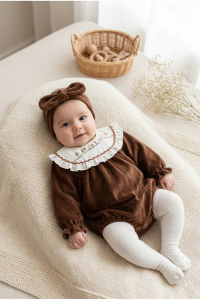ZEYNUKO Baby Girl Velvet 3-6 Months Luxury Romper Newborn Hospital Release Ba...