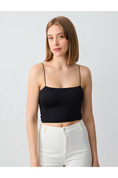 Jimmy Key Black Flat Collar Thin Strap Knitted Bralette