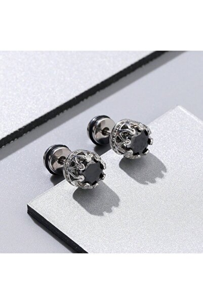 Choice black 1 Pair Of Fashionable Crown-Shaped Stainless Steel Men\ Stud Ear...