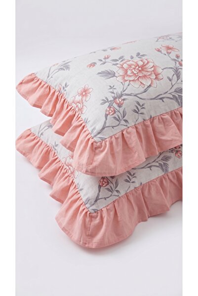 Attolya Pillowcase 2Pcs Ruffled 100% Quality Cotton Bedding Set with Convenie...