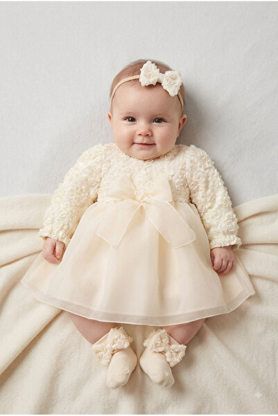 ZEYNUKO Baby Girl Floral Embossed 3-6 Months Luxury Dress Set Newborn Baby Dr...