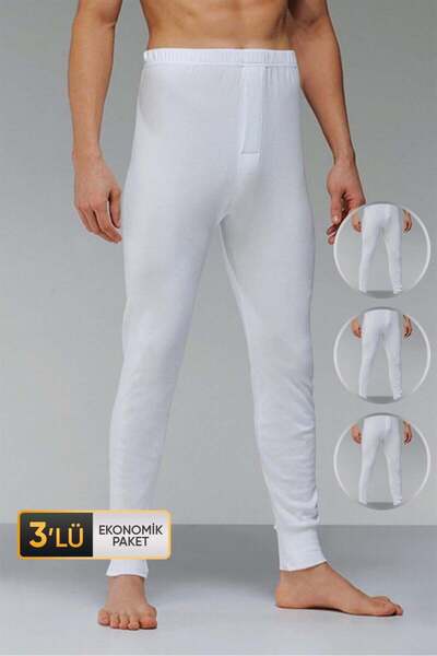 Çift Kaplan Men's Interlock Long White Underpants 430 Economical Pack of 3